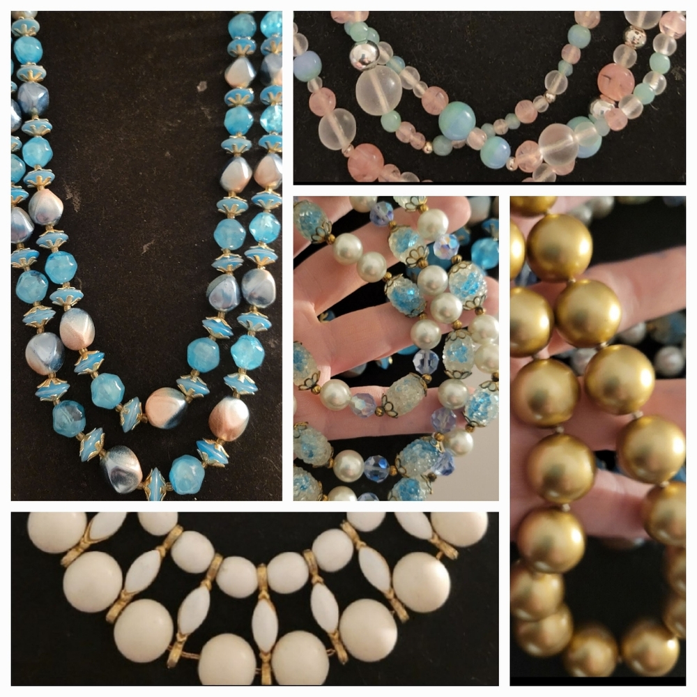 5 vintage necklace glass lucite beaded jewelry lot Hong Kong Japan +3